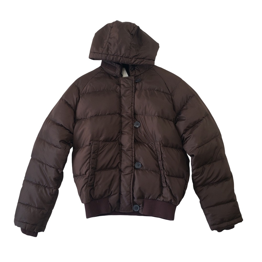 Vintage Ralph Lauren Polo Jeans Brown Puffer Jacket Hooded Down Fill Bomber Coat
